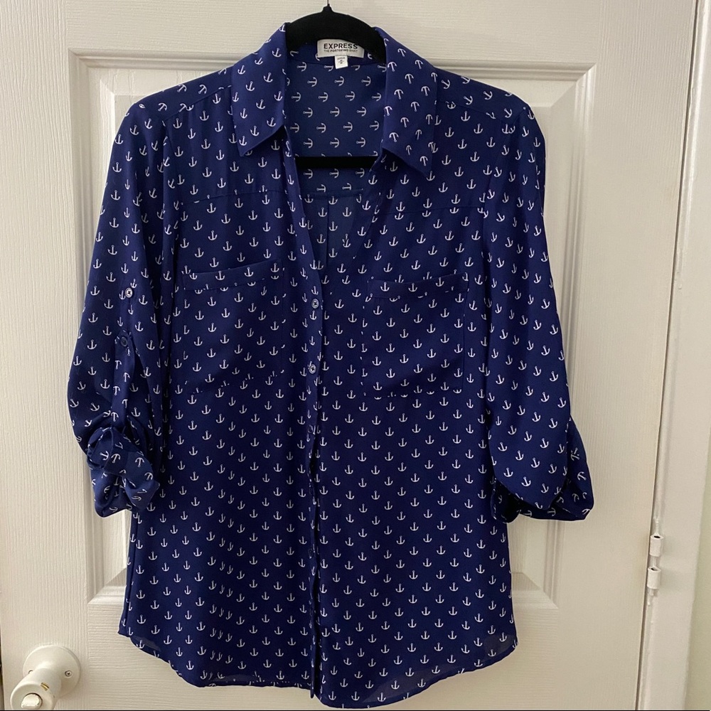 Express women portofino navy nautical top sz M